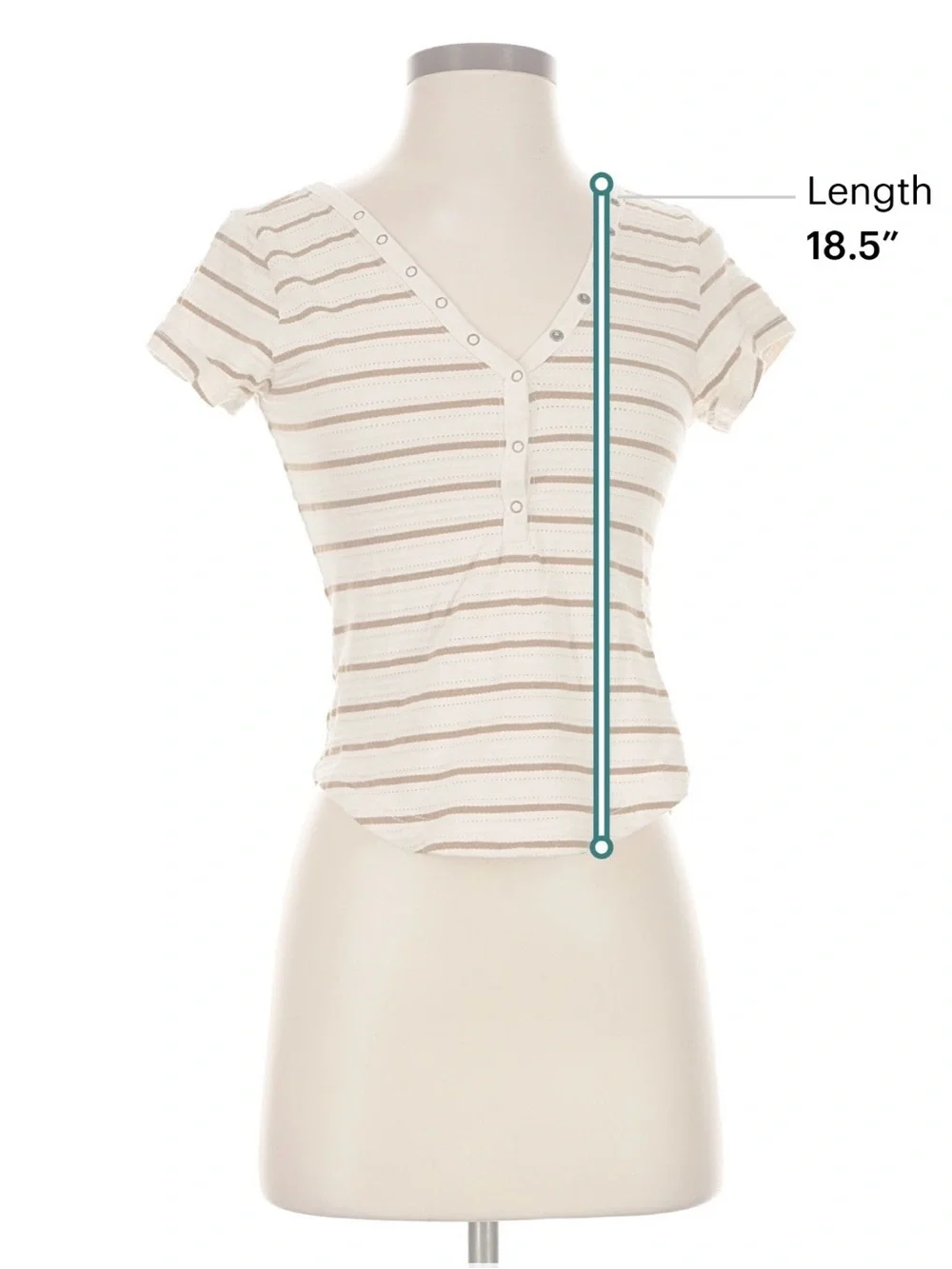 Pilcro Cream and Brown Striped V-Neck Short Sleeve Tee